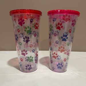 Colorful dog Paw Print Tumblers with Red Lids